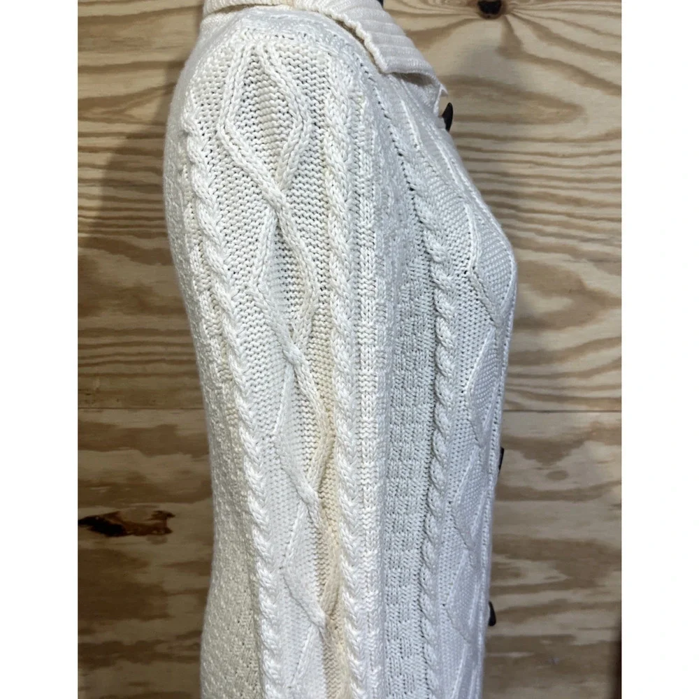 LL Bean Wool Blend Cardigan Cable Knit Fisherman Toggle Button Size Medium - Picture 4 of 13